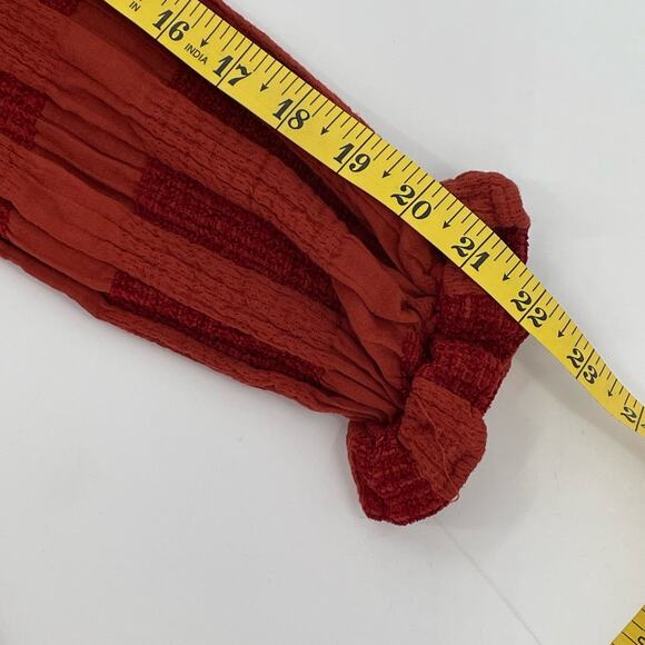 Umgee USA Women's Babydoll Blouse, Brick & Rust Colors, Patchwork, Sz. S - Picture 9 of 10